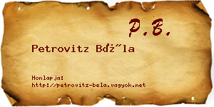 Petrovitz Béla névjegykártya